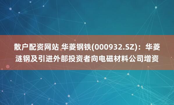散户配资网站 华菱钢铁(000932.SZ)：华菱涟钢及引进外部投资者向电磁材料公司增资